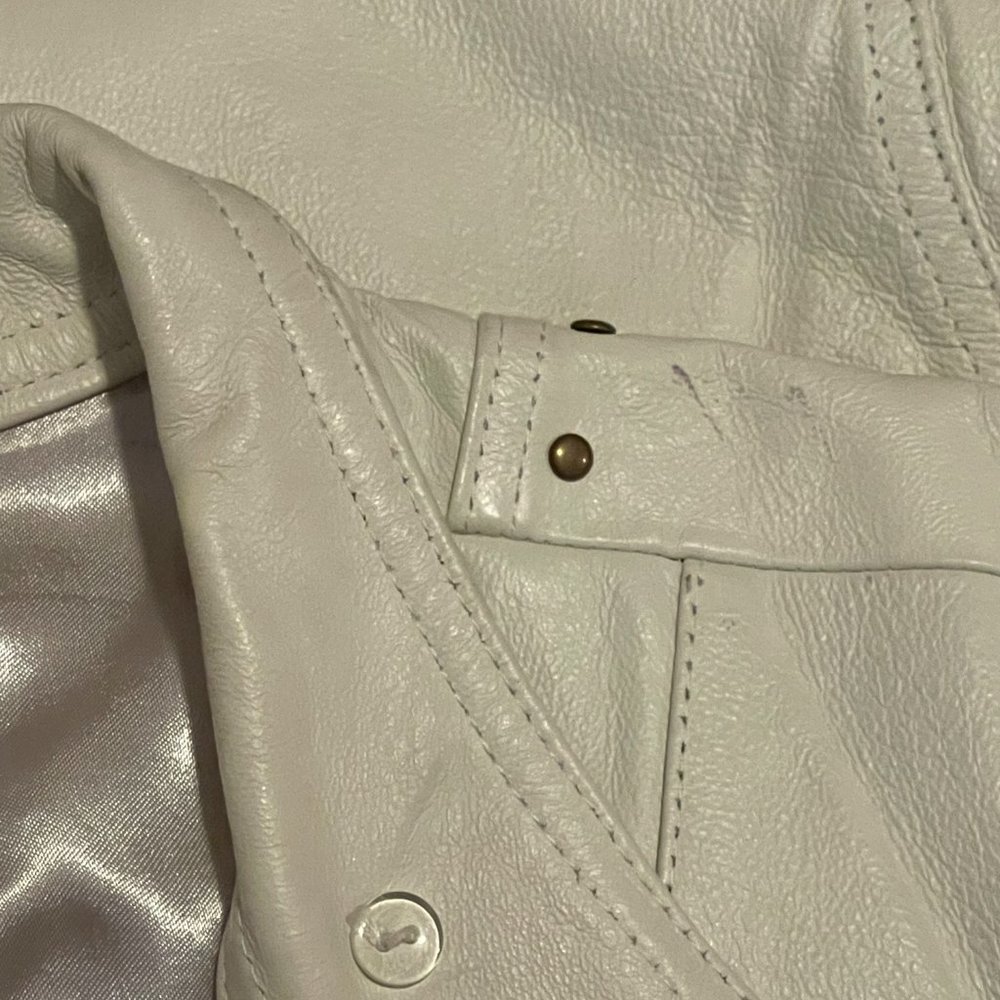 BOSTON PROPER WHITE LEATHER MOTO JACKET WITH STUDS SIZE LARGE - Picture 8 of 11